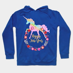 Rainbow Unicorn New Year Holiday Wreath Hoodie